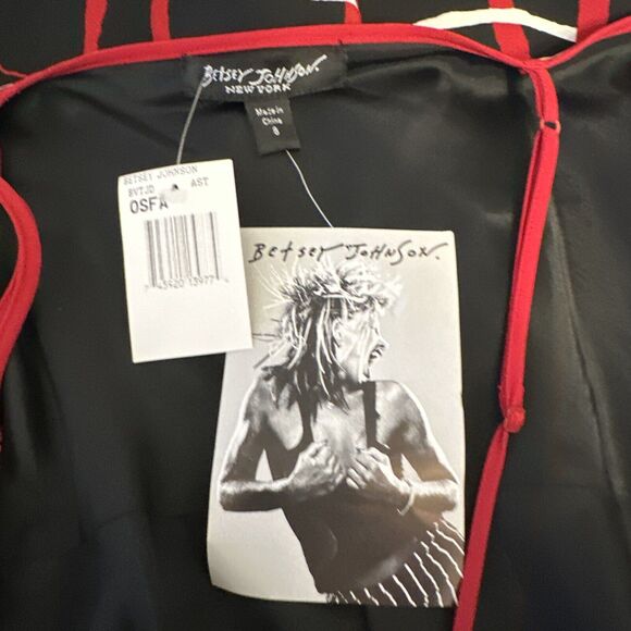 Vintage 90s y2k Betsey Johnson A-Line Dress Size 8 Black Red White Abstract Silk - Picture 6 of 8